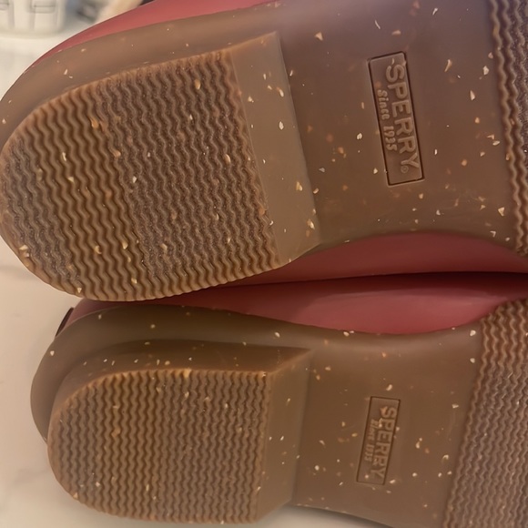 Red/tan Sperry Women's Saltwater Winter Luxe Duck Boot genuine leather - Picture 6 of 8